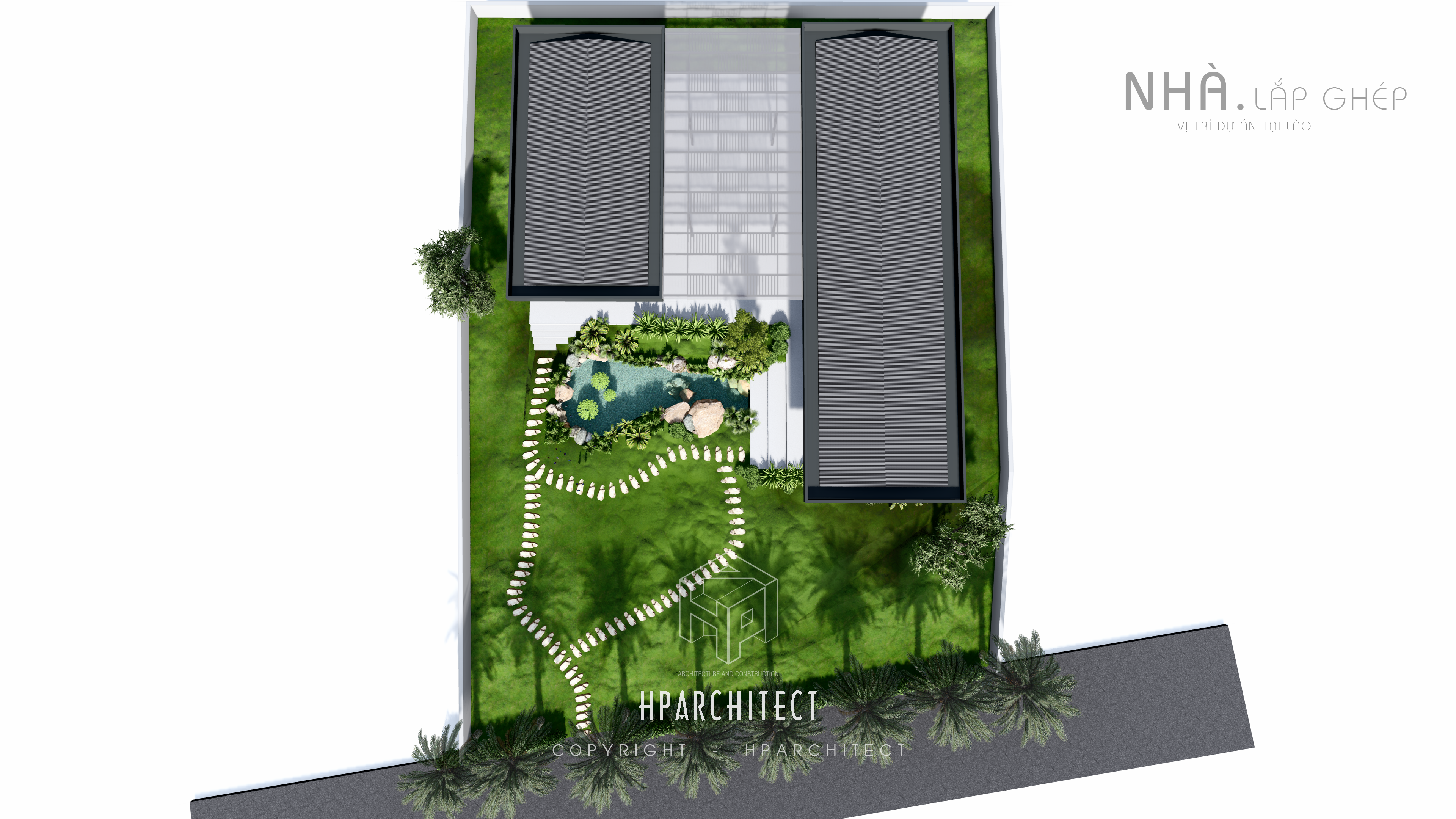 Cảnh quan xanh mát và ao nước tạo không gian thư giãn