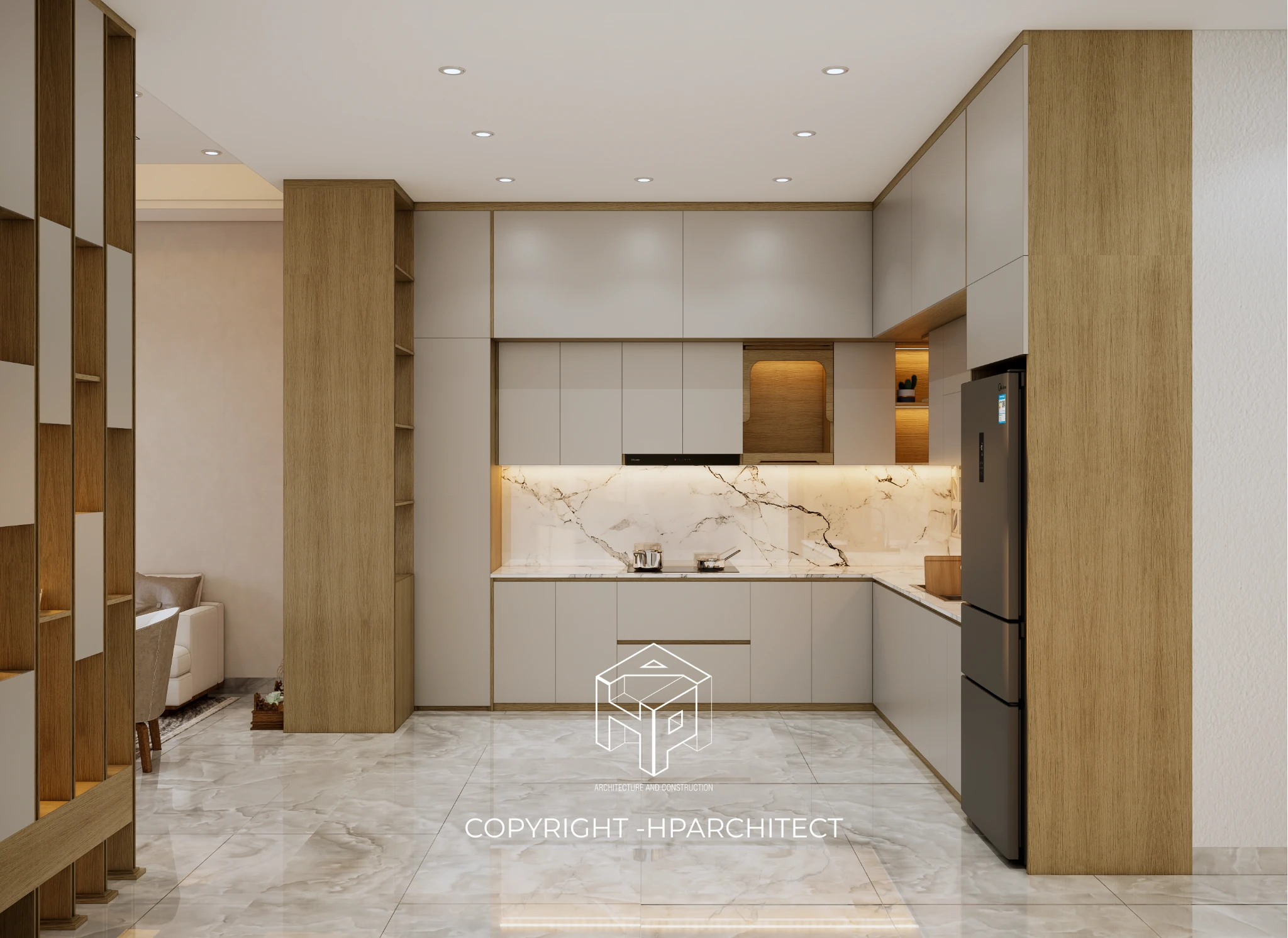 Thiết kế nội thất nhà bếp chữ L tại Quảng Ngãi

